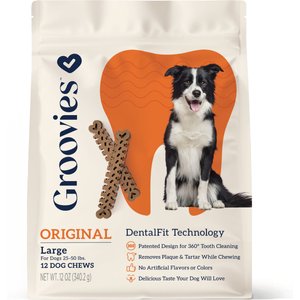 Groovies Original Large Chicken Flavor Dental Dog Chews, 12 count