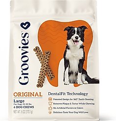 Groovies Original Large Chicken Flavor Dental Dog Chews, 6 count slide 1 of 7