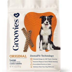 Groovies Original Large Chicken Flavor Dental Dog Chews, 6 count