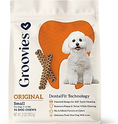 Groovies Original Small Chicken Flavor Dental Dog Chews, 96 count