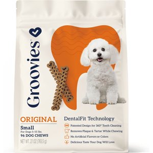 Groovies Original Small Chicken Flavor Dental Dog Chews, 96 count