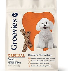 Groovies Original Small Chicken Flavor Dental Dog Chews, 43 count