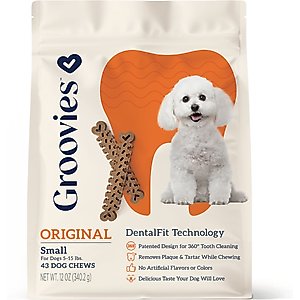 Groovies Original Small Chicken Flavor Dental Dog Chews, 43 count