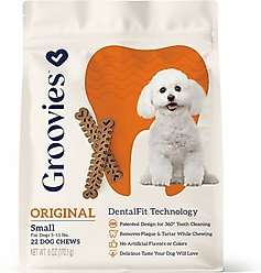 Groovies Original Small Chicken Flavor Dental Dog Chews, 22 count