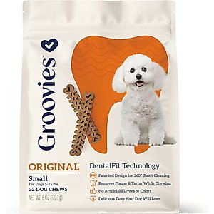 Groovies Original Small Chicken Flavor Dental Dog Chews, 22 count