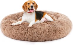 MeWang Calming Donut Cuddler Bolster Pet Bed, Brown, 24-in