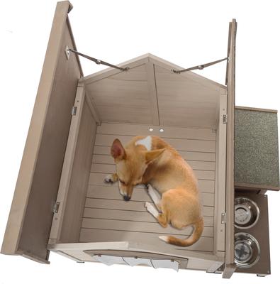 Show full view: Cesicia Outdoor Wooden Dog House with Storage & Bowls, Cream slide 2 of 7