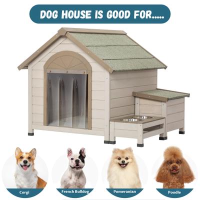 Show full view: Cesicia Outdoor Wooden Dog House with Storage & Bowls, Cream slide 4 of 7