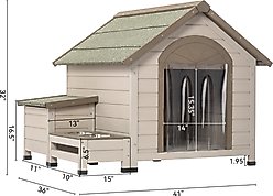 Cesicia Outdoor Wooden Dog House with Storage & Bowls, Cream slide 2 of 7