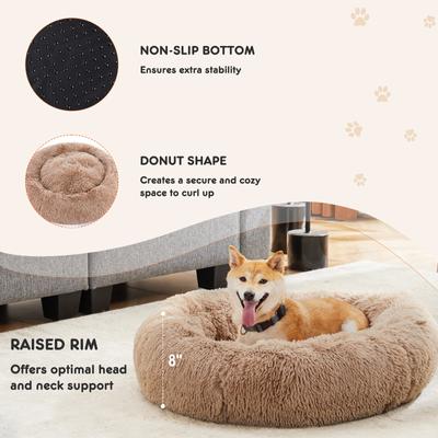 Show full view: MeWang Calming Donut Cuddler Bolster Pet Bed, Brown, 24-in slide 8 of 9