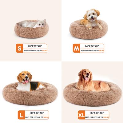 Show full view: MeWang Calming Donut Cuddler Bolster Pet Bed, Brown, 24-in slide 5 of 9