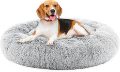 MeWang Calming Donut Cuddler Bolster Pet Bed, Gray, 36-in