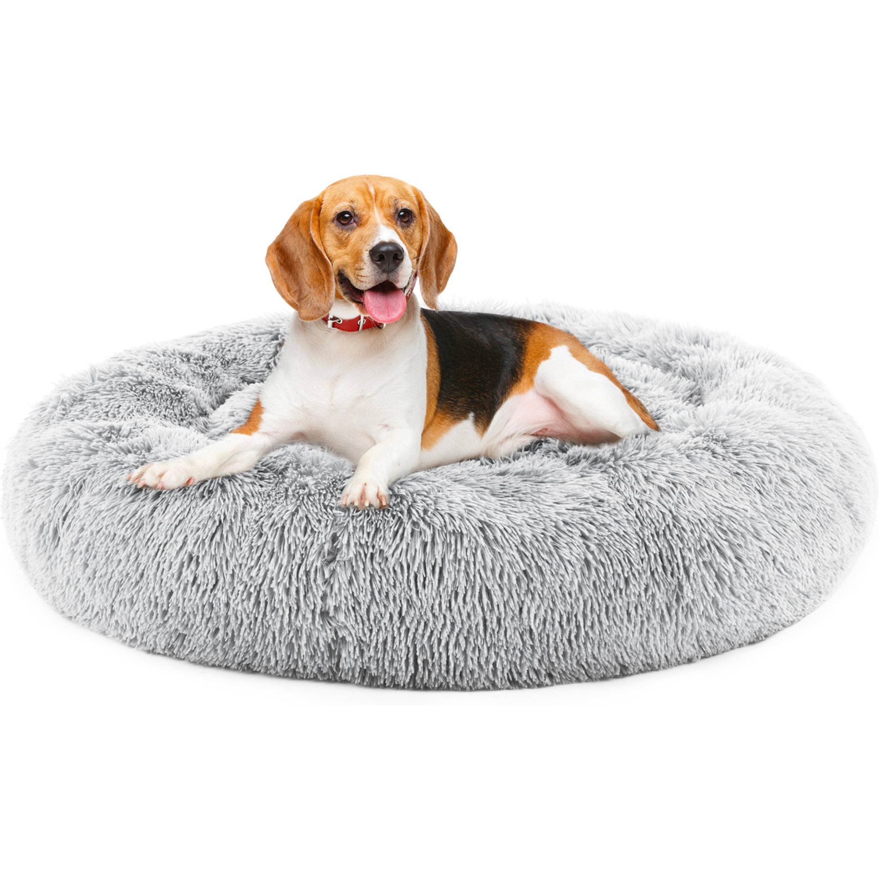 MeWang Calming Donut Cuddler Bolster Pet Bed, Gray, 30-in