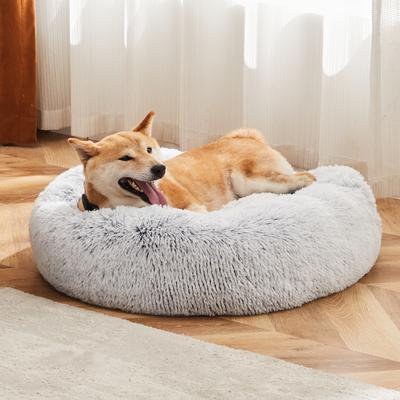 Show full view: MeWang Calming Donut Cuddler Bolster Pet Bed, Gray, 36-in slide 3 of 10