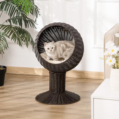 Show full view: jansno Rattan Wicker Elevated Steel Cat Scratch House with Cushion, Brown slide 3 of 6