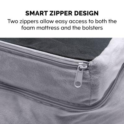 Show full view: FurHaven Velvet Waves Perfect Comfort Cooling Gel Bolster Cat & Dog Bed with Removable Cover, Granite Gray, Medium slide 6 of 10