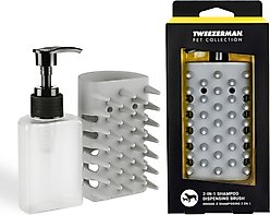 Tweezerman 2-in-1 Shampoo Dispenser & Bath Massage Dog & Cat Brush, Grey