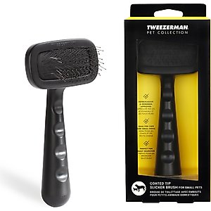 Tweezerman Coated Tip Ergonomic Handle Cat & Dog Slicker Brush, Black, Small