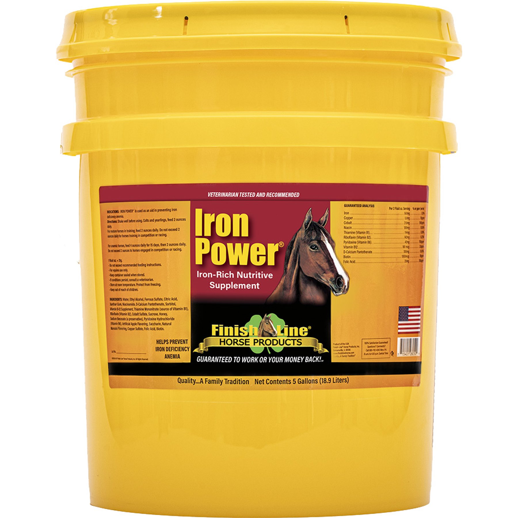 Finish Line Iron Power Apple Flavor Liquid Performance Supplement for Horses, 5-gal bottle
