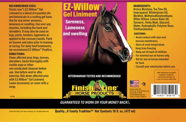 Finish Line EZ Willow Gel Liniment Supplement for Horses, 32-oz jar