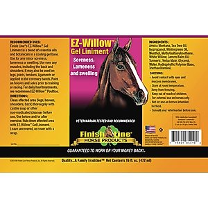 Finish Line EZ-Willow Sore Muscle & Joint Pain Relief Horse Liniment Gel, 16-fl oz bottle