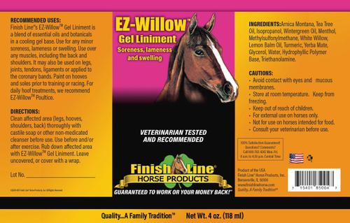 Show full view: Finish Line EZ-Willow Sore Muscle & Joint Pain Relief Horse Liniment Gel, 4-fl oz bottle slide 2 of 3