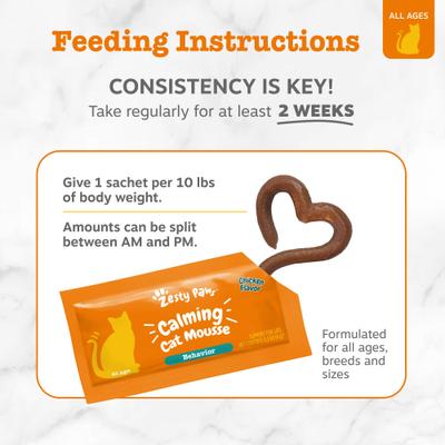 Show full view: Zesty Paws Calming Mousse Chicken Flavored Lickable Supplement for Cats, 14 count slide 5 of 7