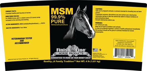 Show full view: Finish Line MSM Joint Support Powder Horse Supplement, 4-lb tub slide 2 of 5
