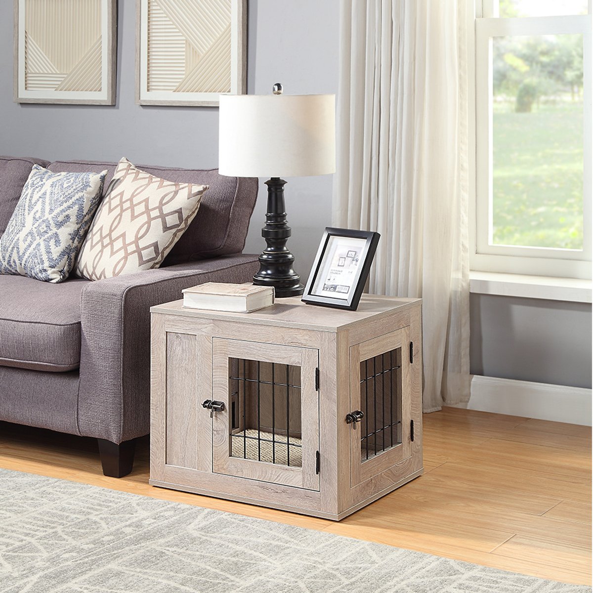 Unipaws Wooden Wire Furniture Style Dog Crate, 22.9-in wide