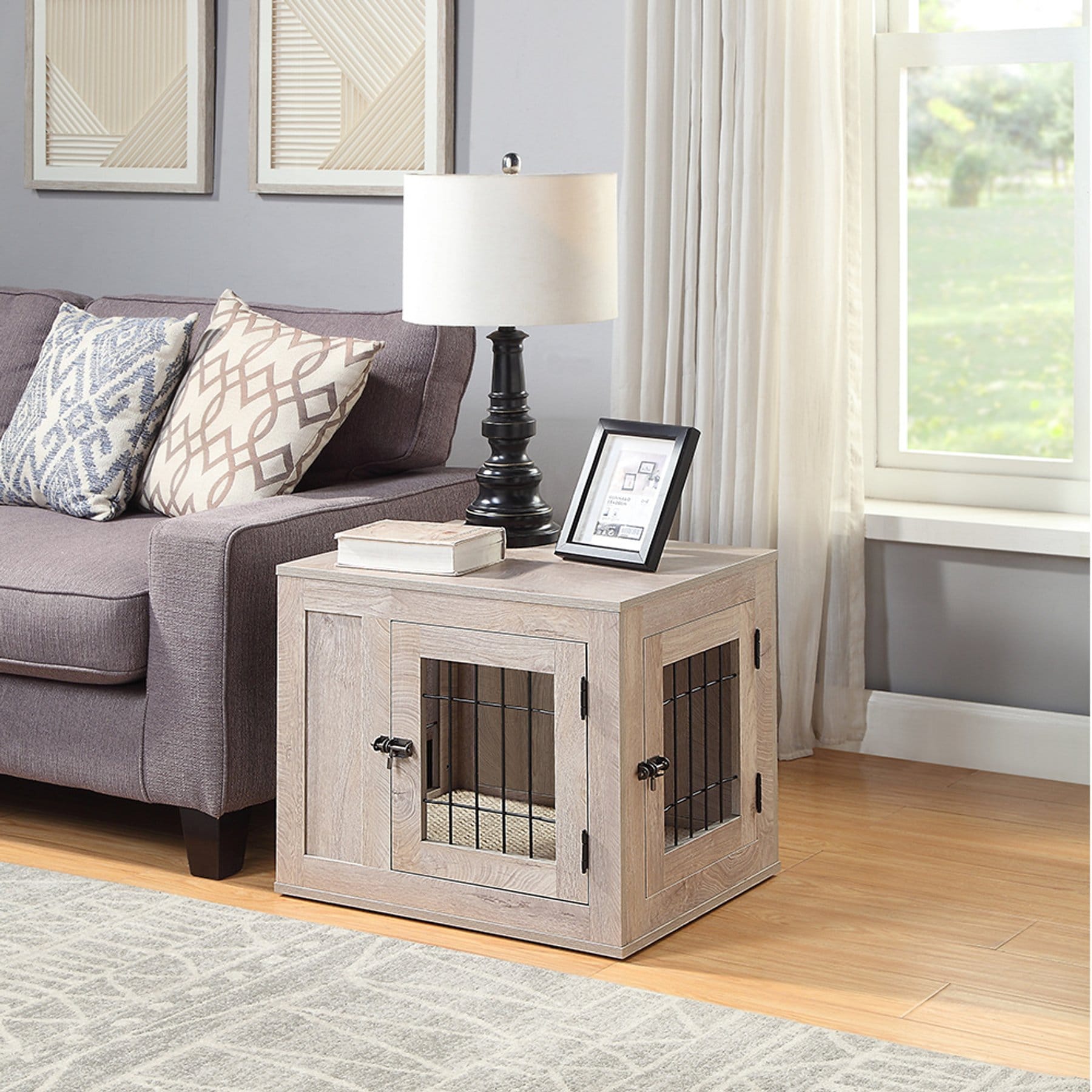 Unipaws Wooden Wire Furniture Style Dog Crate, 22.9-in wide
