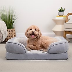 FurHaven Velvet Waves Perfect Comfort Cooling Gel Bolster Cat & Dog Bed with Removable Cover, Granite Gray, Medium