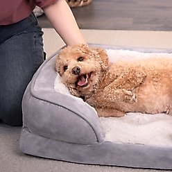 FurHaven Velvet Waves Perfect Comfort Cooling Gel Bolster Cat & Dog Bed with Removable Cover, Granite Gray, Medium slide 2 of 9