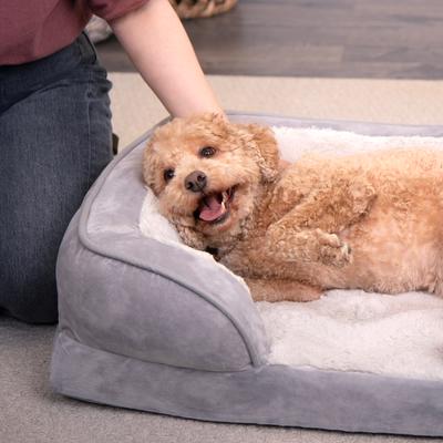 Show full view: FurHaven Velvet Waves Perfect Comfort Cooling Gel Bolster Cat & Dog Bed with Removable Cover, Granite Gray, Medium slide 2 of 10