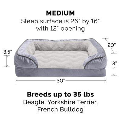 Show full view: FurHaven Velvet Waves Perfect Comfort Cooling Gel Bolster Cat & Dog Bed with Removable Cover, Granite Gray, Medium slide 4 of 10