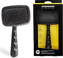 Tweezerman Coated Tip Ergonomic Handle Cat & Dog Slicker Brush, Black, Large