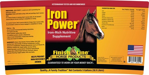 Finish Line Iron Power Apple Flavor Liquid Performance Supplement for Horses, 5-gal bottle