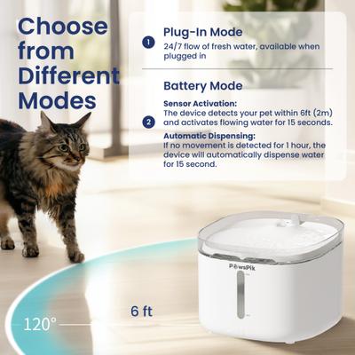 Show full view: PawsPik NOVA-01 Wireless Water Power Seperation Rechargeable Dog & Cat Water Fountain, White slide 3 of 11