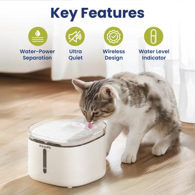 Show full view: PawsPik NOVA-01 Wireless Water Power Seperation Rechargeable Dog & Cat Water Fountain, White slide 2 of 11