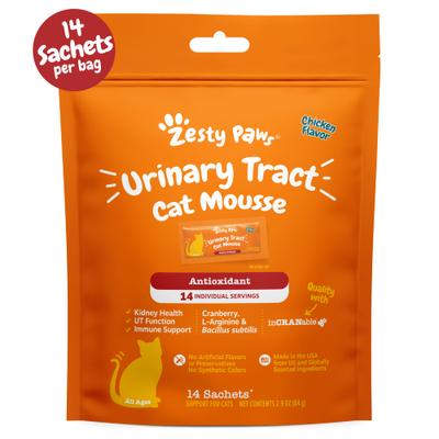 Show full view: Zesty Paws Urinary Mousse Chicken Flavored Lickable Kidney Supplement for Cats, 14 count slide 1 of 7