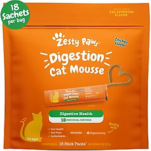 Zesty Paws Digestion Gut Health Chicken Mousse Lickable Squeeze Supplement for Cats, 18 count