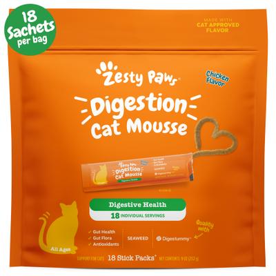 Show full view: Zesty Paws Digestion Gut Health Chicken Mousse Lickable Squeeze Supplement for Cats, 18 count slide 1 of 11