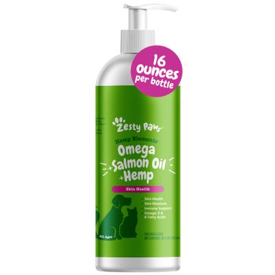 Show full view: Zesty Paws Hemp Elements Omega + Salmon Oil + Hemp Liquid Skin & Coat Supplement for Dogs & Cats, 16-fl oz bottle slide 1 of 12
