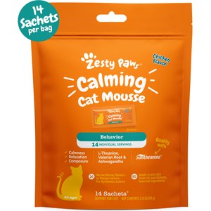 Zesty Paws Calming Mousse Chicken Flavored Lickable Supplement for Cats, 14 count