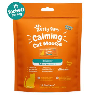 Show full view: Zesty Paws Calming Mousse Chicken Flavored Lickable Supplement for Cats, 14 count slide 1 of 7