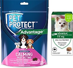 Advantus Flea Oral Treatment, 4-22 lbs, 7 Soft Chews + Pet Protect Fast Acting Calming Supplement for Dogs, 60 count