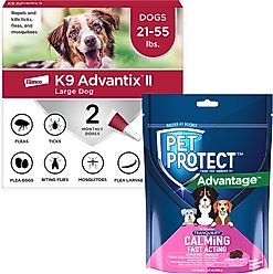 K9 Advantix II Flea & Tick Spot Treatment, 21-55 lbs, 2 Doses (2-mos. supply) + Pet Protect Fast Acting Calming Supplement for Dogs, 60 count
