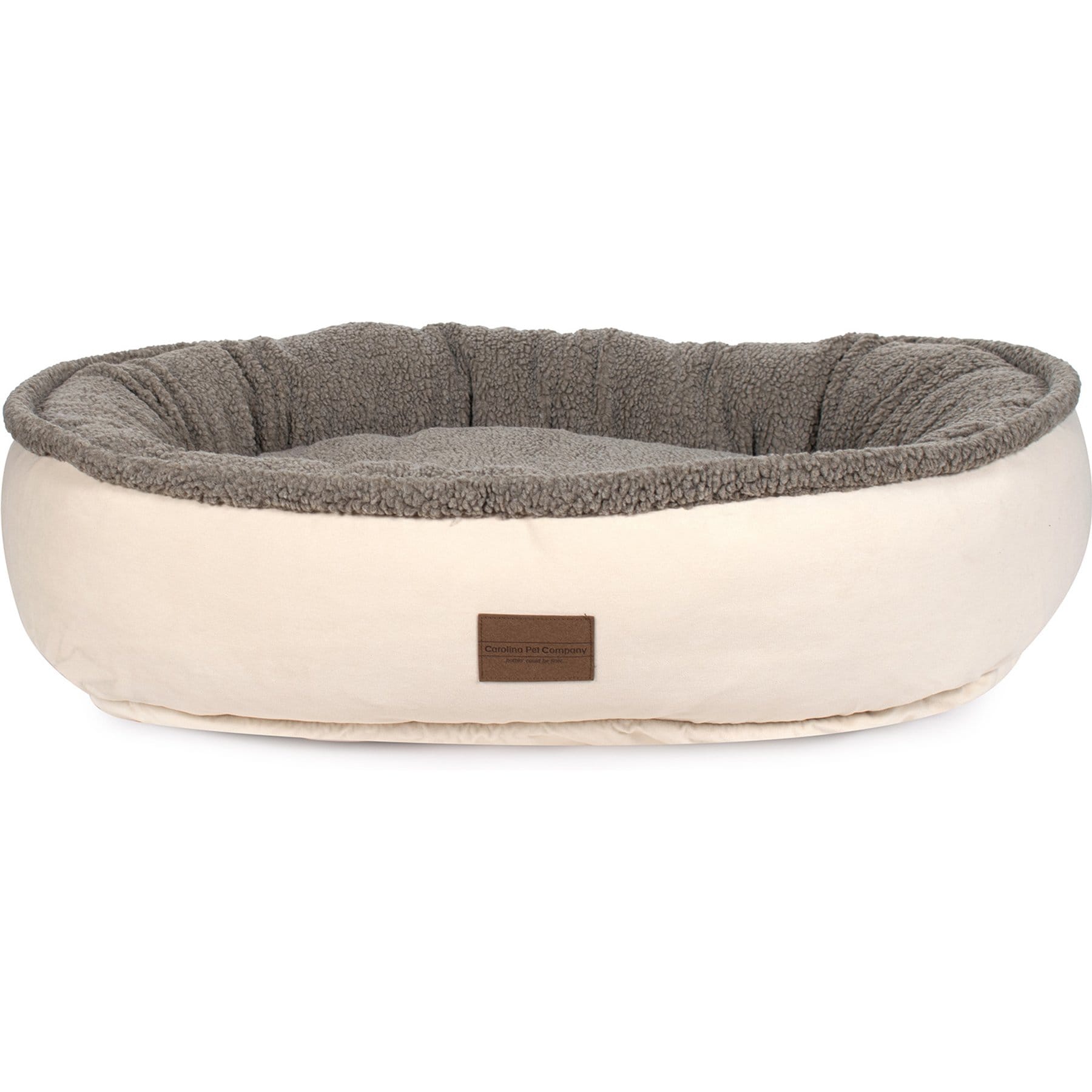 Carolina Pet Microfiber & Tipped Berber Comfy Cup Bolster Dog Bed with Removable Cover, Tan, Medium