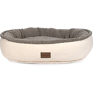 Carolina Pet Microfiber & Tipped Berber Comfy Cup Bolster Dog Bed with Removable Cover, Tan, Medium
