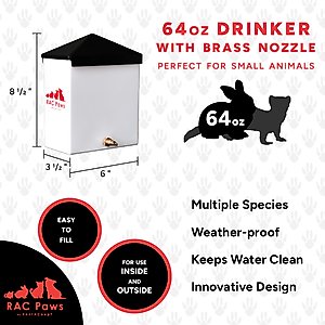 RAC Paws by RentACoop Small Pet Brass Nipple Drinker, 64oz