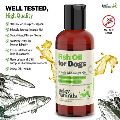 Show full view: Deley Naturals Fish Oil Dog Supplement, 4-fl oz bottle slide 7 of 10